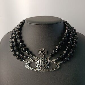 Vivienne Westwood Three Row Pearl Bas Relief Choker in Black